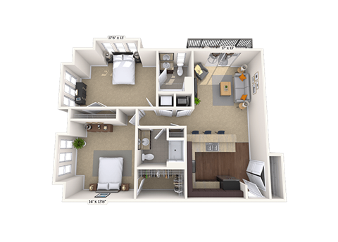 Floor plan for 2 beds, 2 baths, 1132 sqft