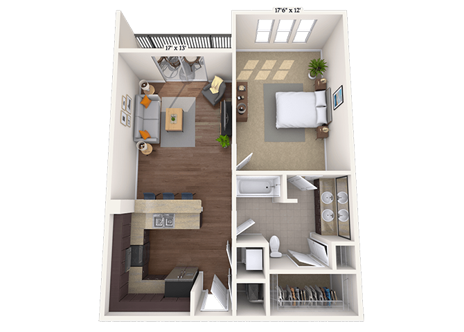 Floor plan for 1 bed, 1 bath, 828 sqft