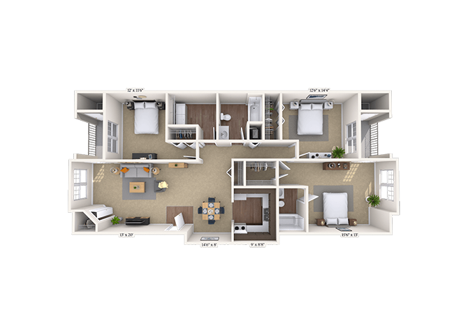 Floor plan for 3 beds, 2 baths, 1548 sqft