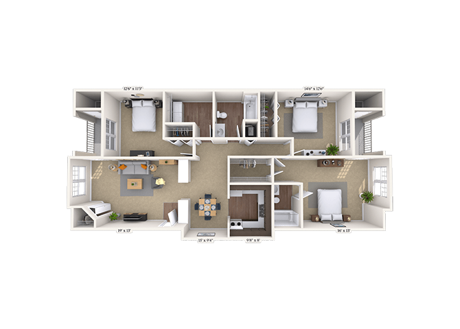 Floor plan for 3 beds, 2 baths, 1548 sqft
