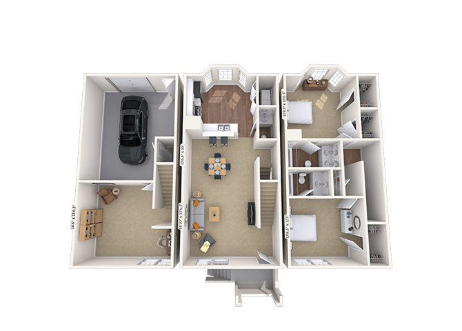Floor plan for 2 beds, 2 baths, 1562 sqft