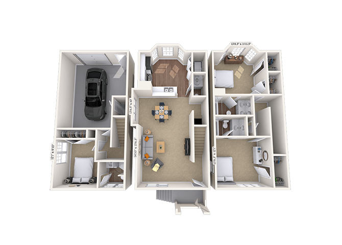 Floor plan for 3 beds, 2 baths, 1594 sqft