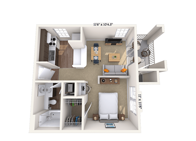 Floor plan for studio, 1 bath, 556 sqft