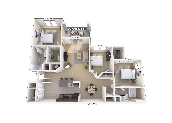 Floor plan for 3 beds, 2 baths, 1346 sqft