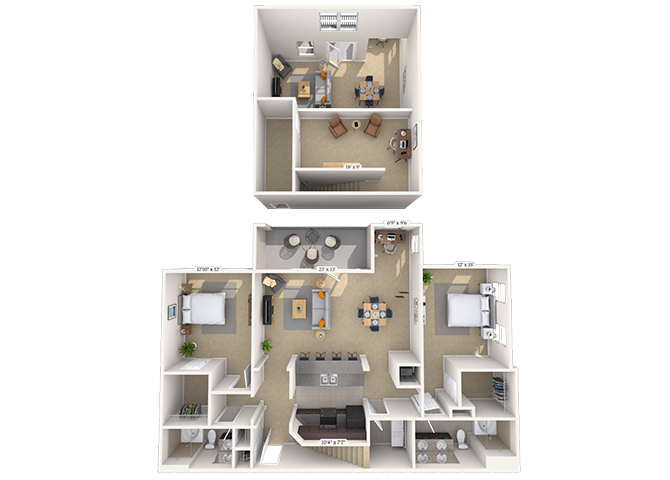 Floor plan for 2 beds, 2 baths, 1610 sqft