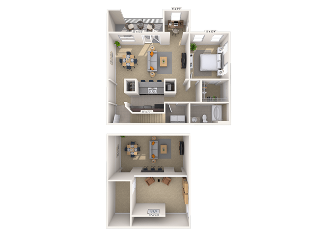 Floor plan for 1 bed, 1 bath, 1260 sqft
