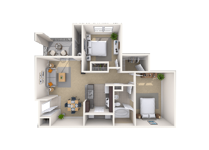 Floor plan for 1 bed, 1 bath, 905 sqft