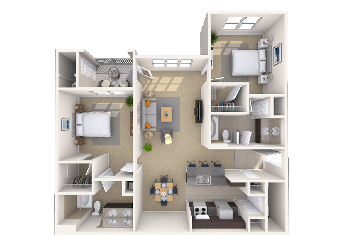 Floor plan for 2 beds, 2 baths, 1170 sqft