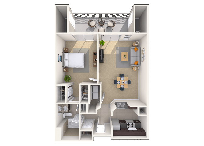 Floor plan for 1 bed, 1 bath, 718 sqft