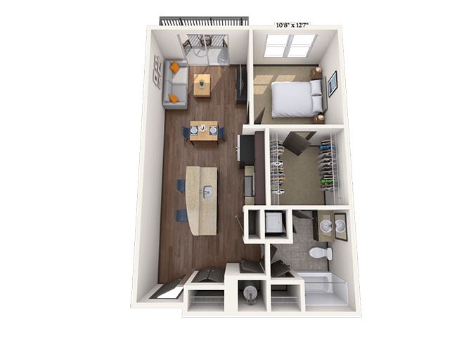 Floor plan for 1 bed, 1 bath, 813 sqft