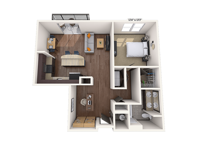 Floor plan for 1 bed, 1 bath, 1002 sqft