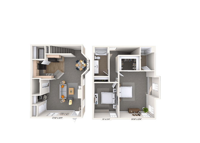 Floor plan for 2 beds, 2 baths, 1218 sqft