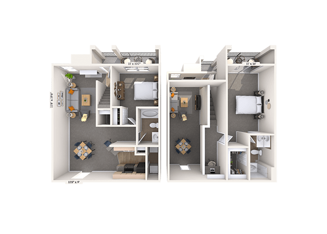 Floor plan for 2 beds, 2 baths, 1266 sqft