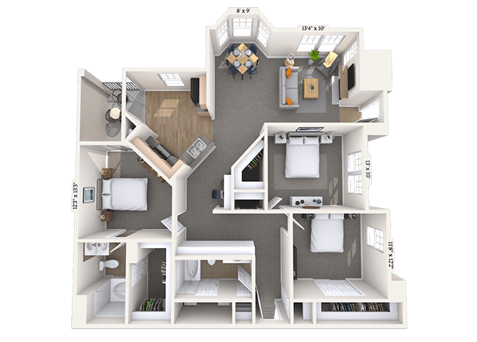 Floor plan for 3 beds, 2 baths, 1548 sqft