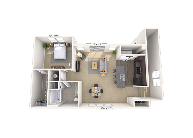 Floor plan for 1 bed, 1 bath, 946 sqft