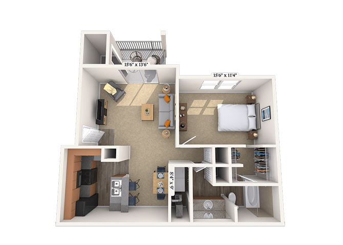 Floor plan for 1 bed, 1 bath, 850 sqft