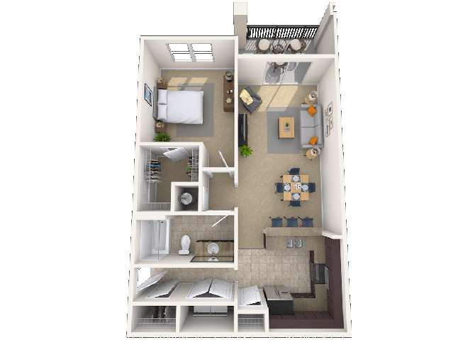 Floor plan for 1 bed, 1 bath, 794 sqft