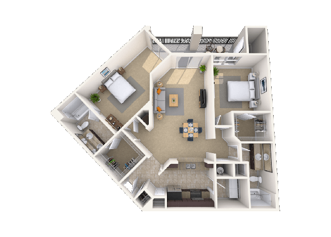 Floor plan for 2 beds, 2 baths, 1188 sqft