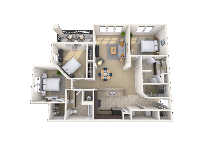 Floor plan for 3 beds, 2 baths, 1401 sqft