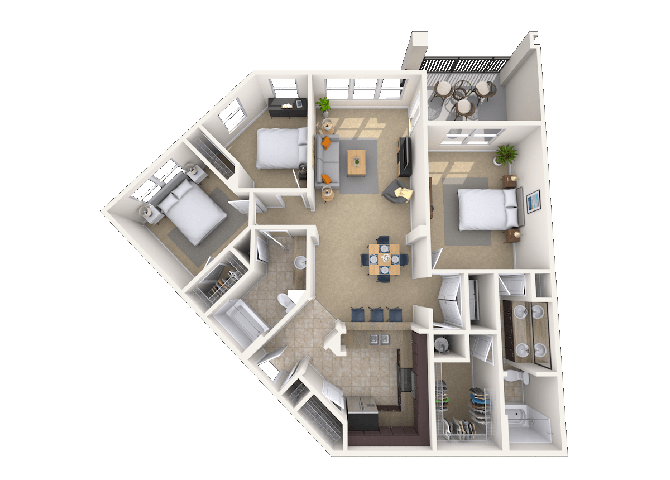 Floor plan for 3 beds, 2 baths, 1376 sqft