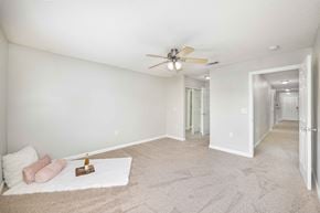 Murfreesboro apartment for rent - A bedroom with a bed and a fan.