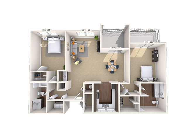 Floor plan for 2 beds, 2 baths, 1441 sqft