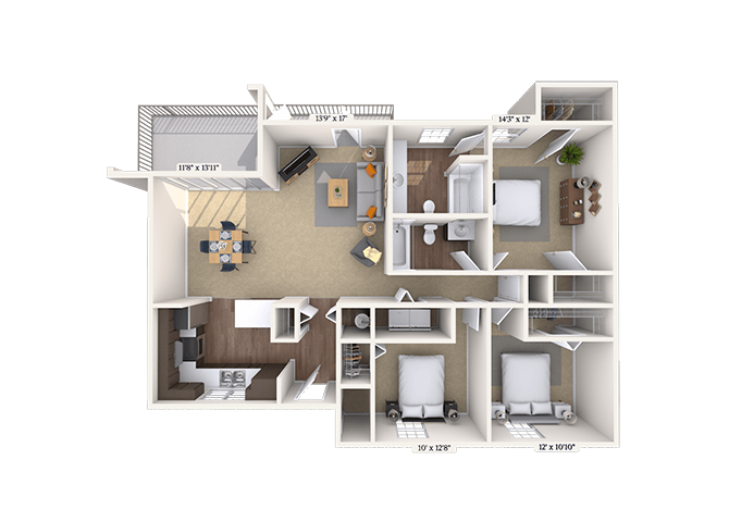 Floor plan for 3 beds, 2 baths, 1716 sqft