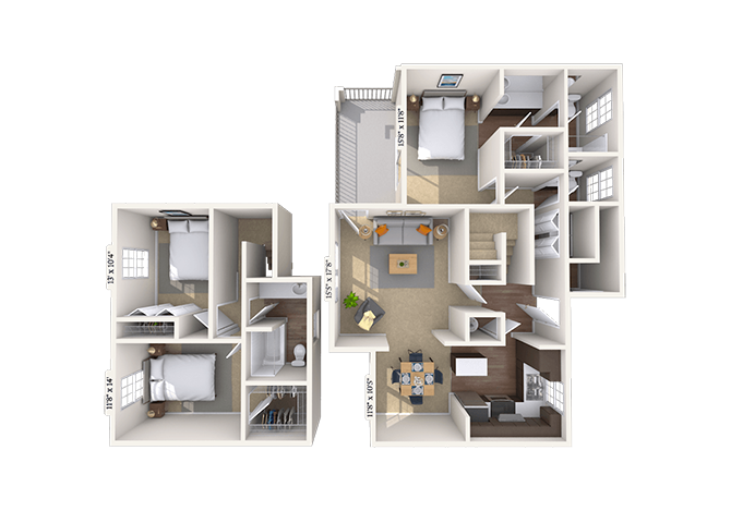 Floor plan for 3 beds, 2 baths, 1944 sqft