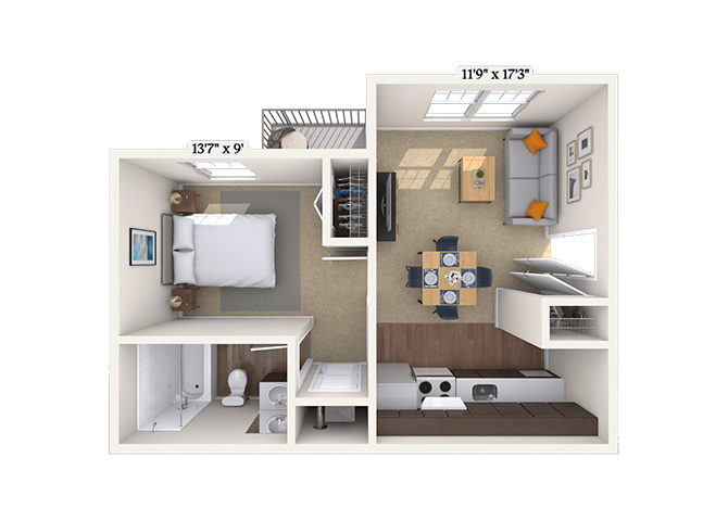 Floor plan for studio, 1 bath, 438 sqft