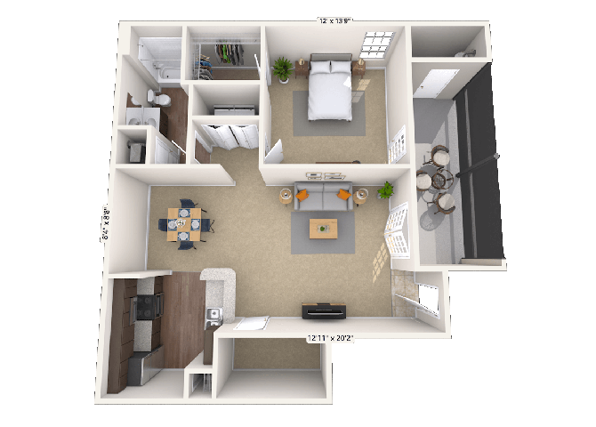 Floor plan for 1 bed, 1 bath, 850 sqft