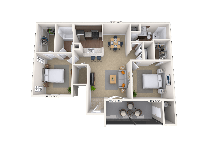 Floor plan for 2 beds, 2 baths, 1244 sqft