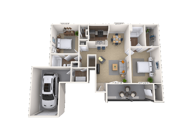 Floor plan for 2 beds, 2 baths, 1211 sqft