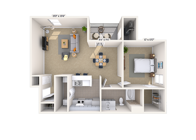Floor plan for 1 bed, 1 bath, 819 sqft