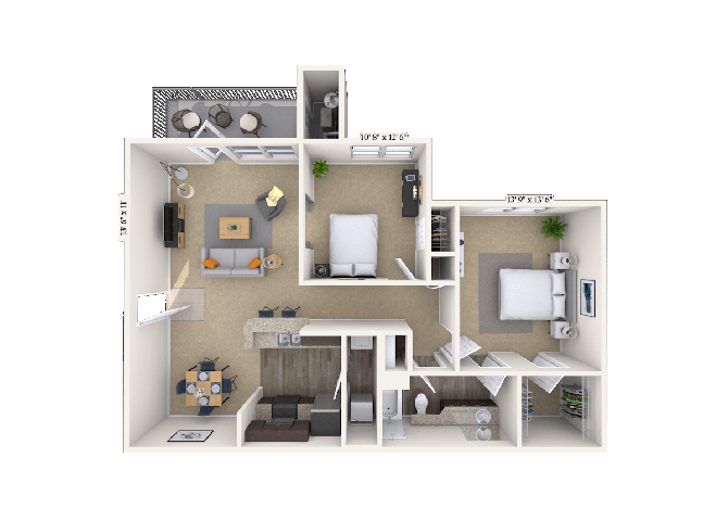 Floor plan for 1 bed, 1 bath, 939 sqft