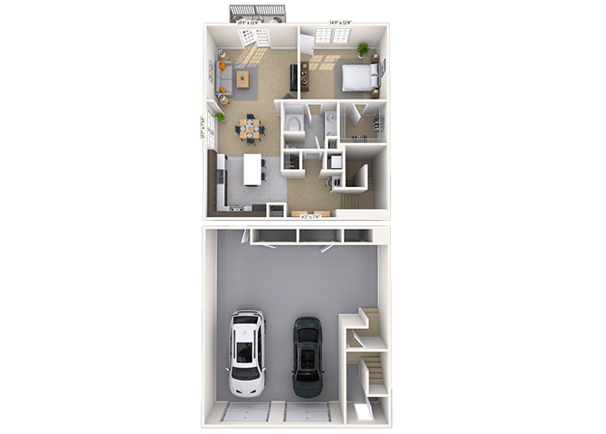 Floor plan for 1 bed, 1 bath, 880 sqft