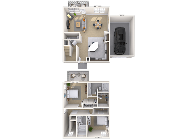 Floor plan for 2 beds, 2 baths, 1437 sqft