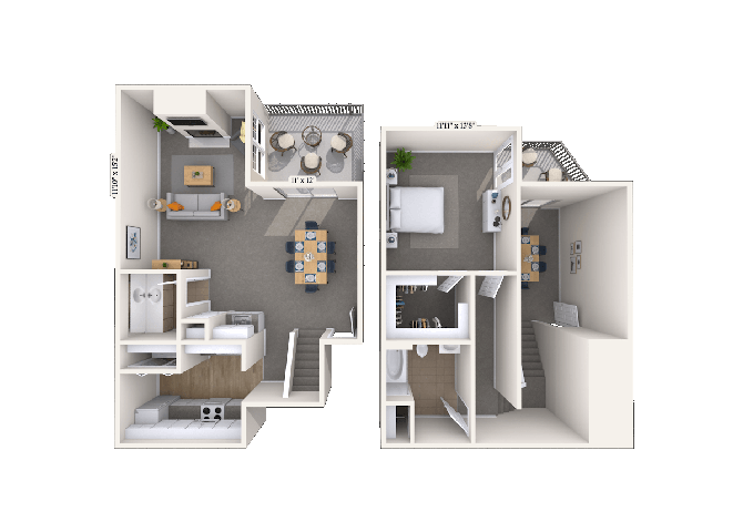Floor plan for 1 bed, 1 bath, 960 sqft