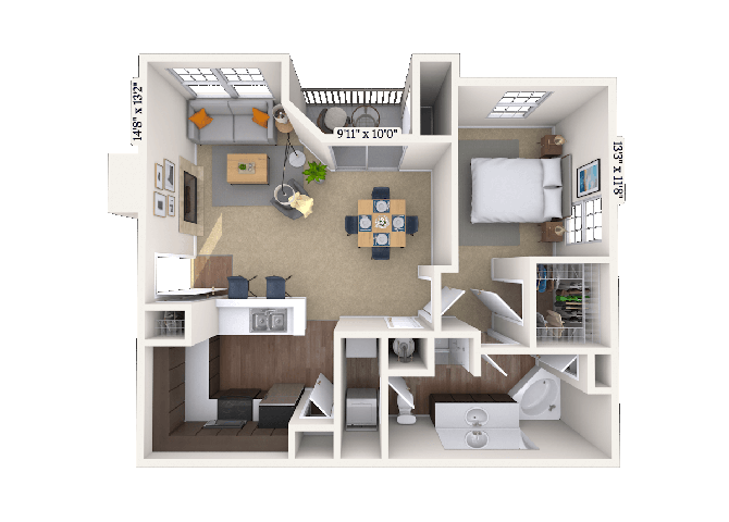 Floor plan for 1 bed, 1 bath, 1060 sqft
