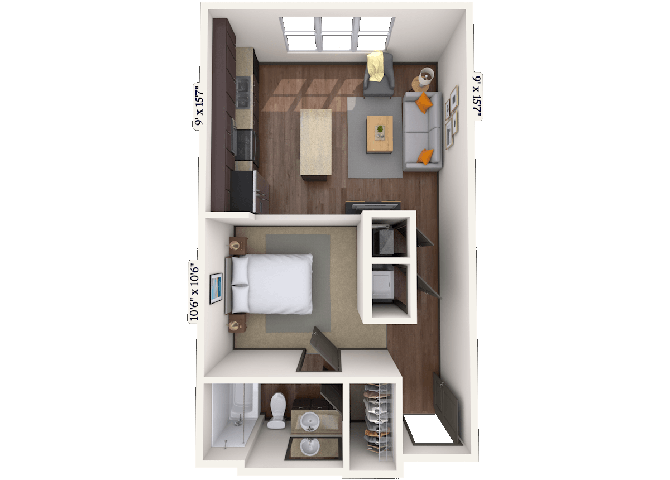 Floor plan for studio, 1 bath, 553 sqft