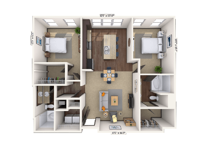 Floor plan for 2 beds, 2 baths, 1178 sqft