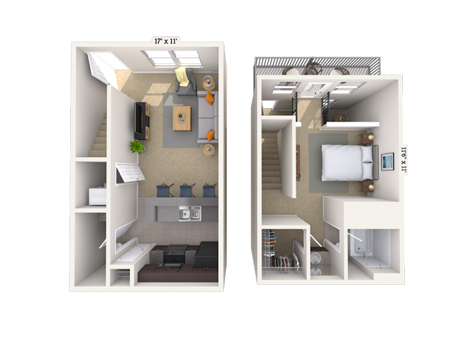 Floor plan for 1 bed, 1 bath, 832 sqft