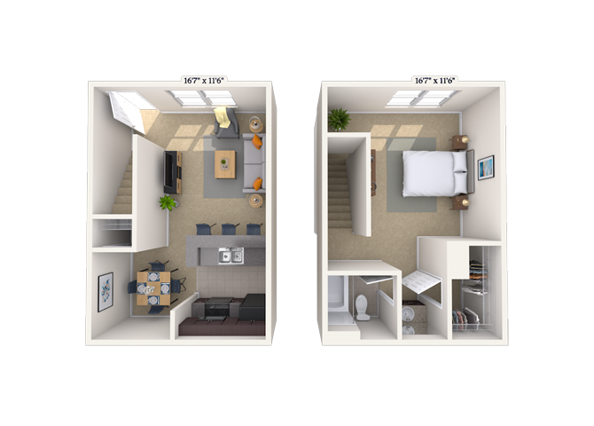 Floor plan for 1 bed, 1 bath, 832 sqft