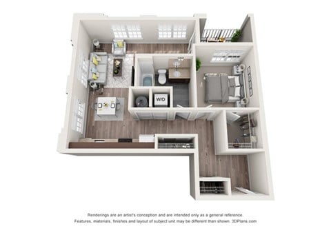 Floor plan for 1 bed, 1 bath, 700 sqft
