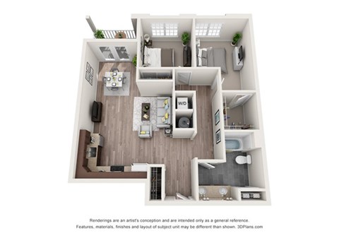 Floor plan for 2 beds, 1 bath, 902 sqft