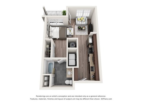 Floor plan for studio, 1 bath, 455 sqft