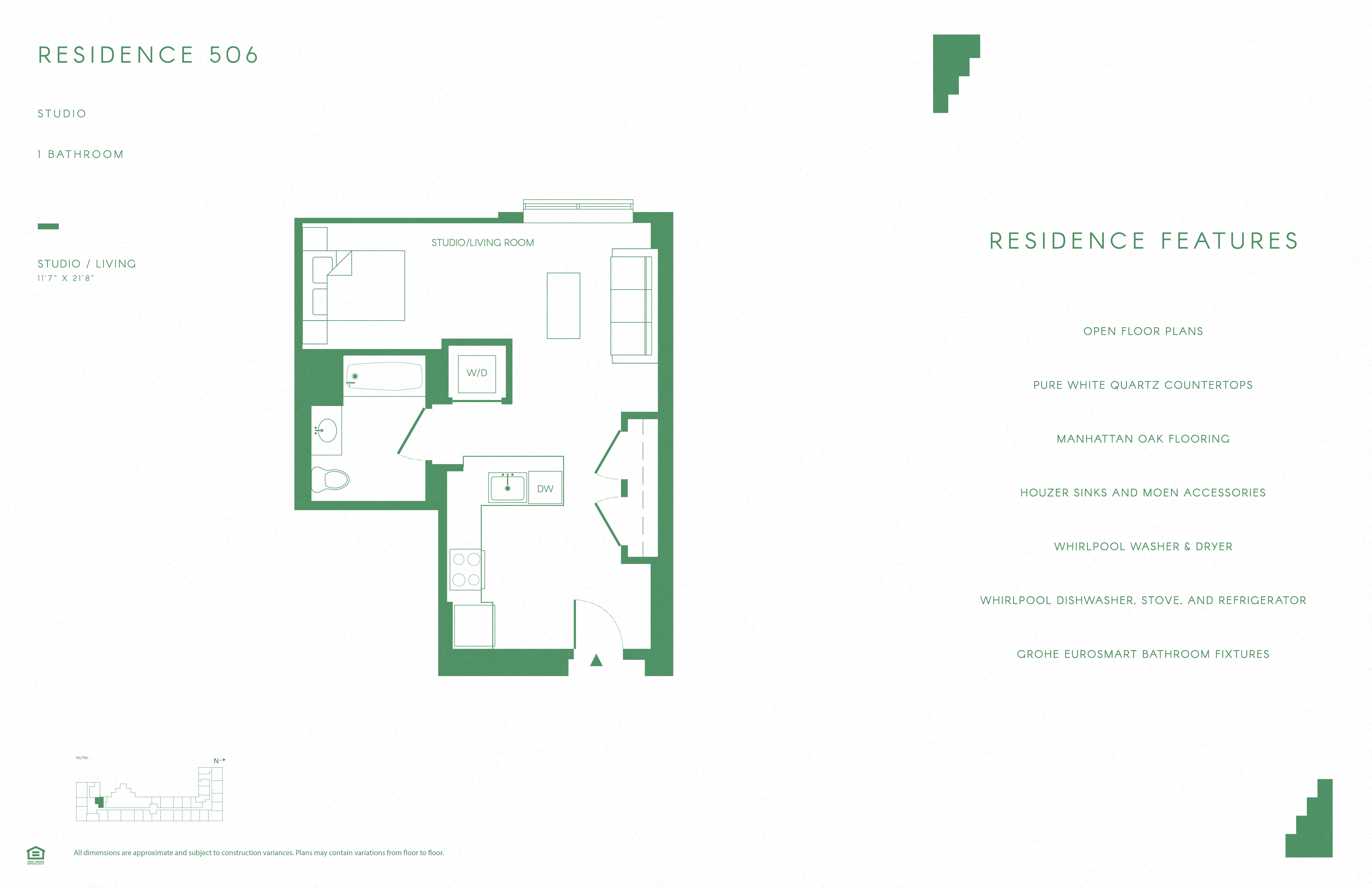 Floor plan for studio, 1 bath, 490 sqft