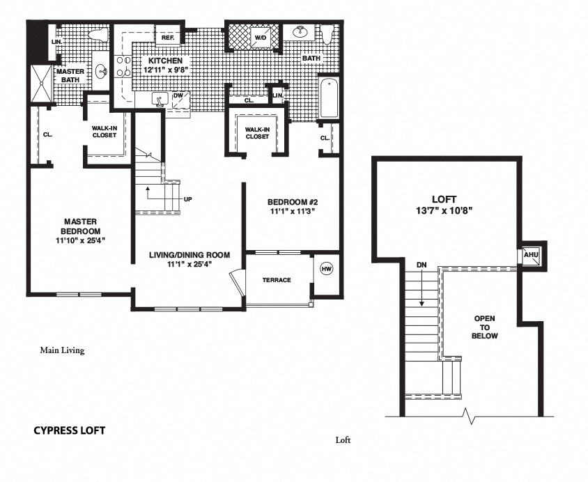Floor plan for 2 beds, 2 baths, 1295 sqft
