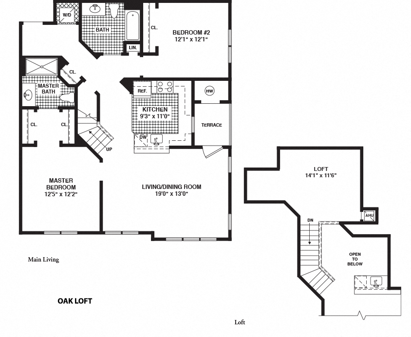 Floor plan for 2 beds, 2 baths, 1374 sqft