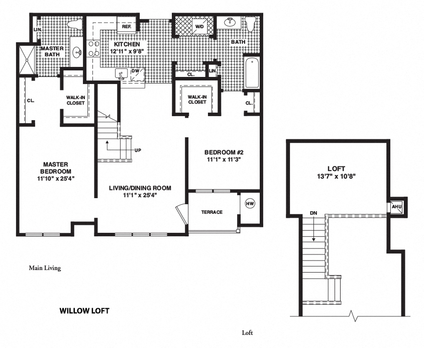 Floor plan for 2 beds, 2 baths, 1311 sqft