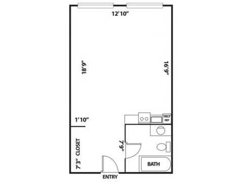 Floor plan for studio, 1 bath, 400 sqft